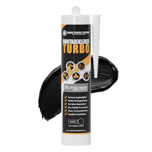 HSS Montagekleber Turbo 290 ml MS-Polymer – Extra starker Bau- & Universalkleber für Innen & Außen, UV- & witterungsbeständig, silikonfrei – Schwarz