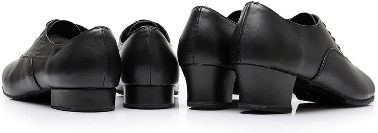 AOQUNFS Men's Professional Latin Dance Shoes Black Synthetic Leather Ballroom Salsa Shoes,Model 8006