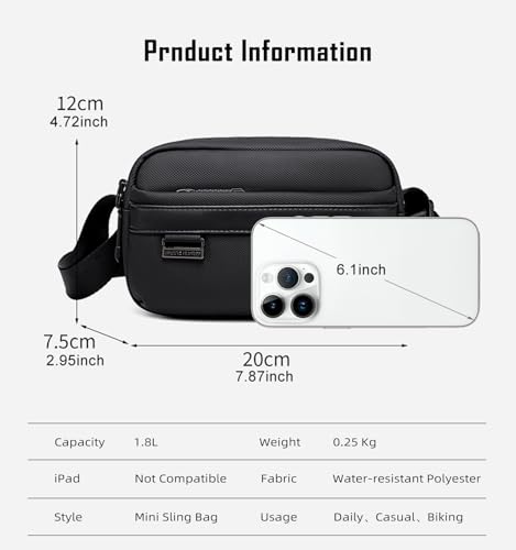 Image of Arctic Hunter Mini Crossbody Sling Bag for Men, Compact Lightweight Water-Repellent Polyester Small Travel Bag for Daily Commute