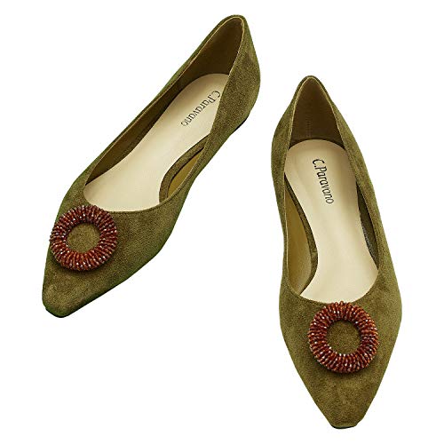 C.PARAVANO Flat Shoes Women I Pointed Toe Shoes for Women I Women’s Flats I Women Pumps I Pointed Toe Flats I Slip on Shoes Ballet Flats, Green Cicle, 8