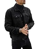 Gemjiacka Jacke Herren Kentkragen Cordjacke Herren Corduroy Trucker Jacket Kurze Jeansjacke Herren Winter, Schwarz, XL