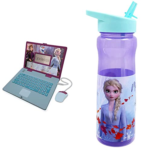 LEXIBOOK JC598FZi2 Disney Frozen 2-Educational and Bilingual Laptop Spanish/English-Girls Toy & Disney Frozen Water Bottle – Reusable Kids 600ml PP, Multi Colour