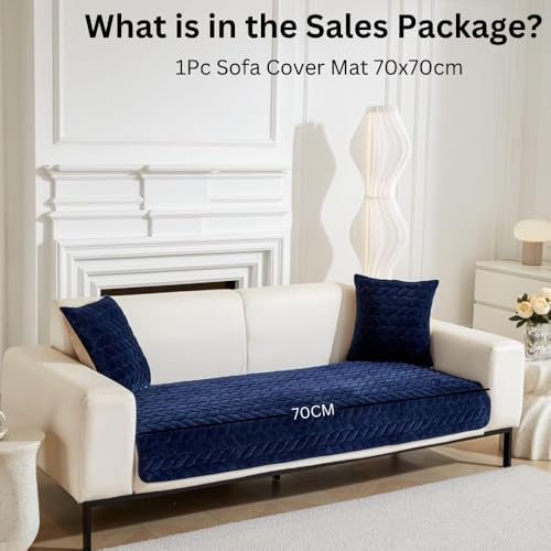 Image of HOMETHREADS Innovative Premium Velvet Sofa Cover Mat with PVC Backing for Non-Slip Comfort (Braid Navy, 1 Seater | 70x70cm)