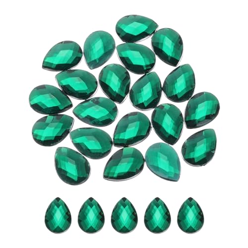 20 Gemme A Goccia In Acrilico Con Retro Piatto 18x25mm - Verde Scuro - Per Creazioni Fai Da Te, Gioielli, Scrapbooking