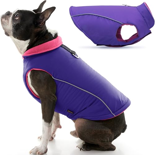 Image of Gooby Sports Vest Dog Jacket, Purple, Small | Fleece-lined, water-resistant outer; 3-point hook-and-loop fit; Reflective lining; Leash attachment