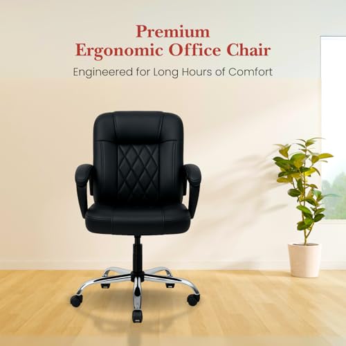 Image of activa Ergonomic Office Chair with Premium Leatherette & Padded Seat | Adjustable Height | Desk Chair for Work /Study | Chairs for Workstations (Galaxy, Jet Black)