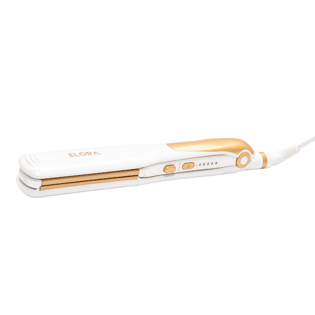 ELORA EFFICIENT-EFFECTIVE-ELEGANT 2in1 Hair Ceramic Quick Heat Straightener Crimper with curler White and Golden Colour ELPC-2082 2 Year warranty