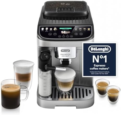De’Longhi Magnifica Evo Next - Perfetto Automatic Coffee Machine with LatteCrema Automatic Milk Frothing, 13 One-Touch Drinks, Colour Touch Display, Silver Black (ECAM310.80.SB)