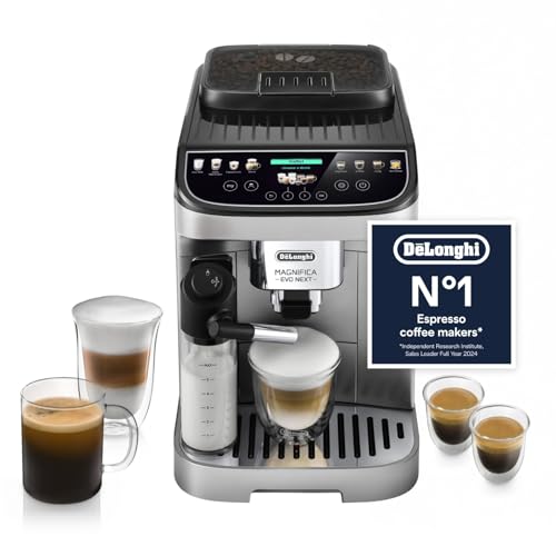 De'Longhi Magnifica Evo Next ECAM310.80.SB Cafetera de espumador de leche totalmente automática, cafetera de cereales con pantalla táctil intuitiva, plateada