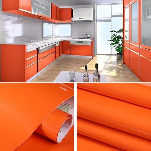Image of Orange Glossy Vinyl Peel & Stick Self Adhesive Waterproof Sticker for Living Room, Bedroom Office, Almirah, Floor, Tabletop, Wall, Fridge,& Renovation (12x132Inch)