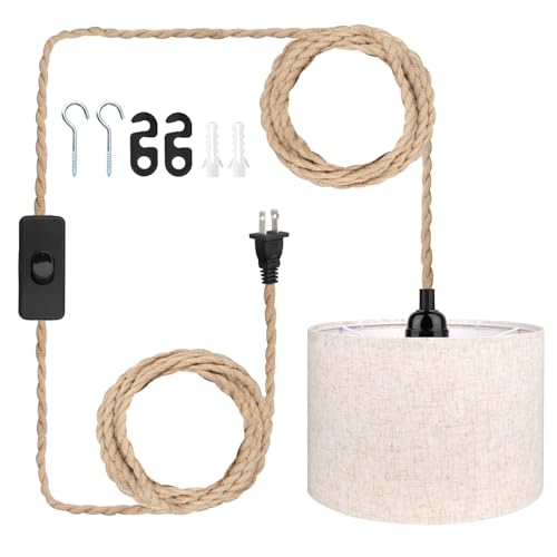 Zevnico 16.5FT Plug-in Pendant Light with Lampshade