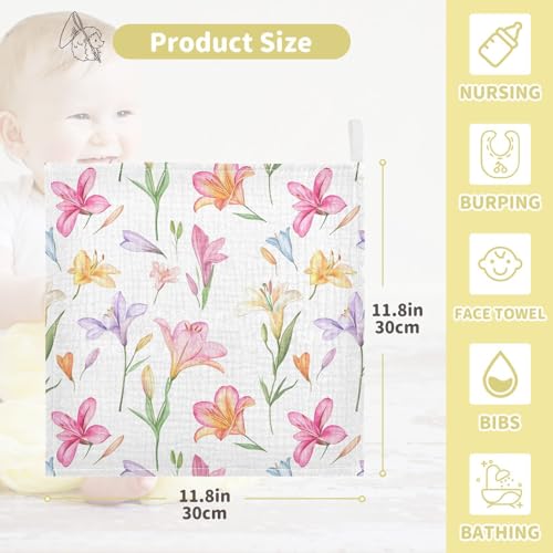 Image of vvfelixl Colorful Lilies Baby Burp Cloths Baby Muslin Washcloths for Boys Girls Cotton Babys Face Towel for Newborn Soft 11.8 X 11.8 in, 5 Pack
