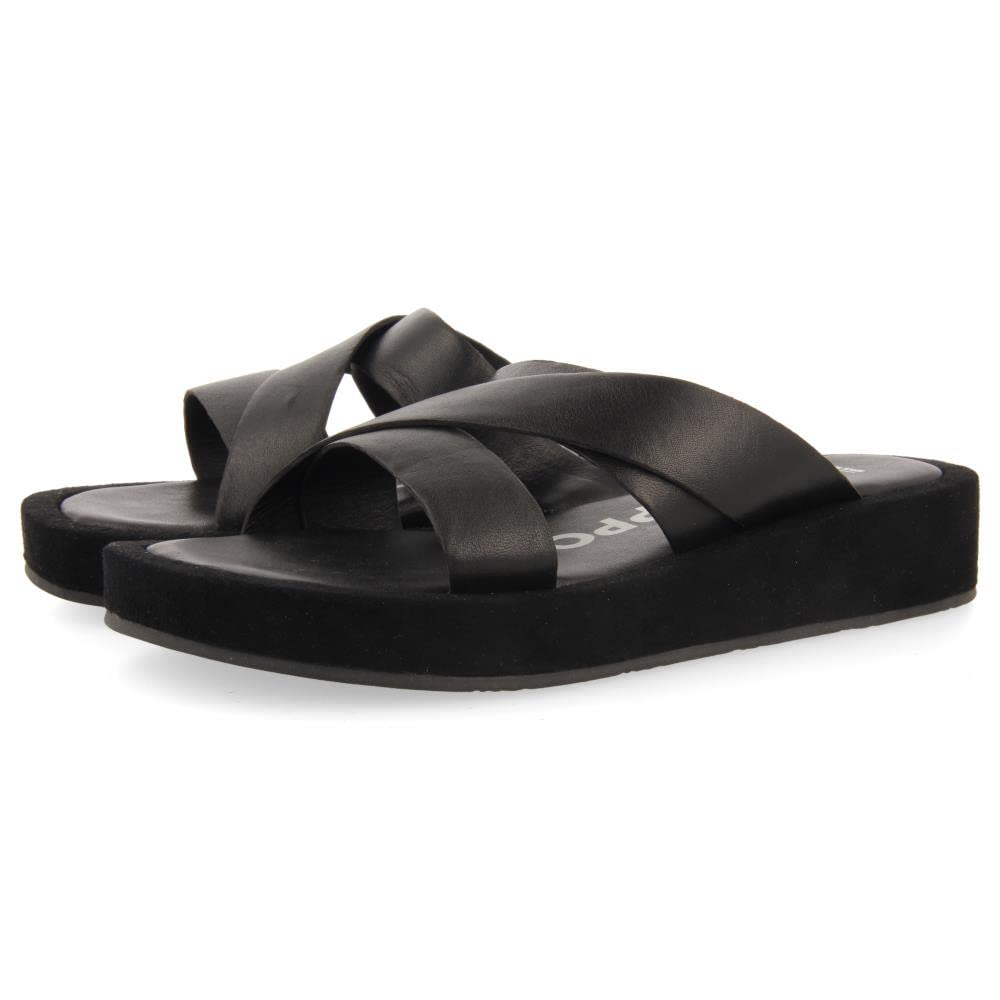 GIOSEPPO ISSOU Women's Leather Strappy Chunky Flat Sandals, Black/White, 7 UK