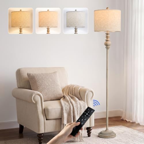 Image of BOBOMOMO 64.25 inch Farmhouse Floor Lamp with Remote, Dimmable Floor Lamp with Adjustable Color Temperatures, Antique Gray Standing Floor Lamp for Living Room Corner, Bedroom & Nursery, 9W Bulb Included