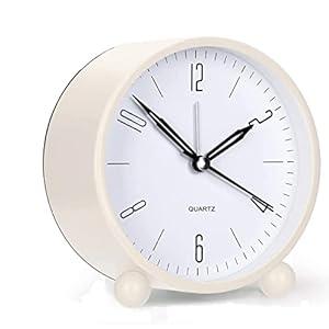 Analog Alarm Clock, 4 inch Super Silent Non Ticking Small Clock with Night Light, Battery Operated, Simple Design, Old Fashioned Style Cream Decor, for Bedroom, Bedside, Desk, Adult, Kid, Gift, White