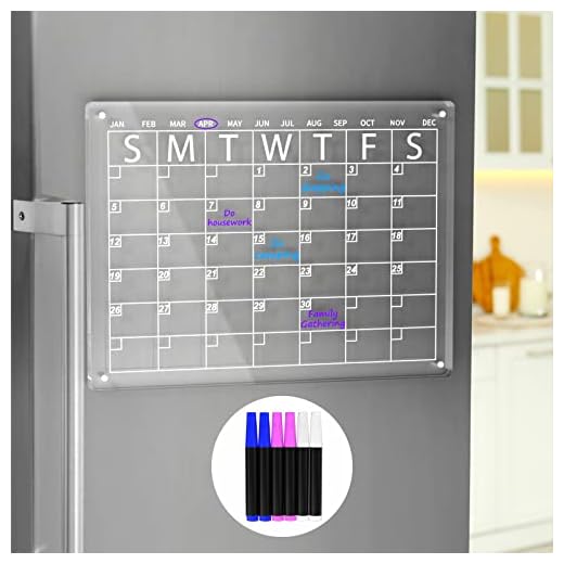 AITEE Acrylic Magnetic Dry Erase Board Calendar for Fridge, 16"x12" Inches Clear Dry Erase Calendar for Refrigerator Includes 6 Dry Erase Markers with 3 Colors