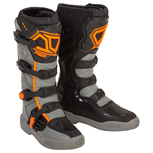 MSR M3X Motocross Boots – Grey/Orange, Men’s Size 10 – Rugged Micro‑Fiber Construction, Steel Shank Support, Injection‑Molded Protection, Adjustable Buckles & Dirt‑Blocking Gaiter