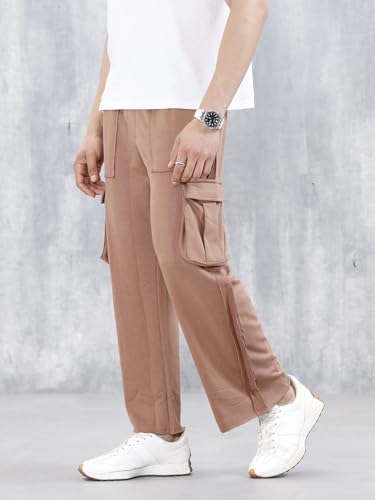 Image of WROGN Men's Cotton Cargo Pants | Solid | Relaxed Fit