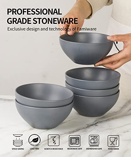 Famiware 6" Ceramic Soup Bowls & Cereal Bowls Set Of 4, Matte Kitchen Bowls For Cereal, Soup, Oatmeal, Rice, Pasta, Salad - Dishwasher & Microwave Safe, Charcoal #TOP2
