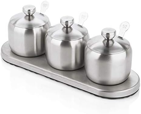 TENTA KITCHEN Glass Seasoning Box Set - 4 Serving Spoons - Non Slip Base - Luxurious Condiment Cruet Bottle Spice Jar Set - 10oz Each