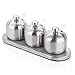 Tenta Kitchen 18/8 Stainless Steel Seasoning Containers Set Spice Jar Spice Rack Condiment Cruet Bottle Salt Pepper Sugar Storage Organizers with 3 Serving Spoons And Non-slip Base