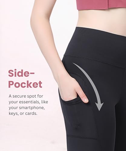 Image of GLAMORAS Women's Polyester Spandex High Waist Gym Leggings with Side Pocket, 4-Way Stretch, Squat-Proof, Moisture-Wicking Workout Tights for Running, Gym, Fitness, Training, Yoga & Activewear