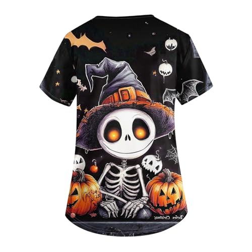OIOLOYJM Halloween Christmas Scrub Tops Women Print V Neck Short Sleeve Plus Size Scrubs for Womens Shirts with Pockets