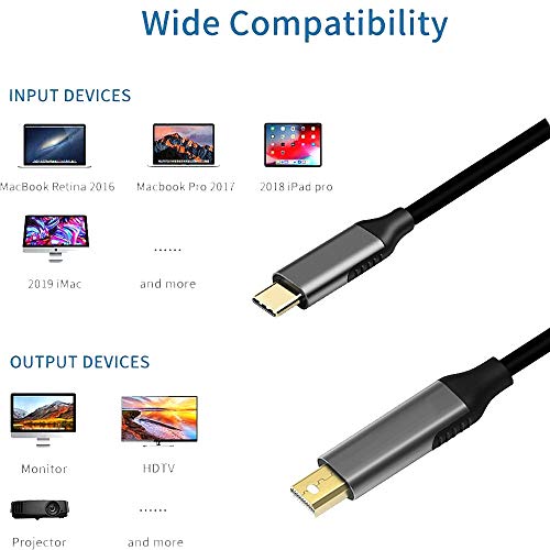 Usb-C(The Source) To Mini Displayport Cable, 4K@60Hz 6Ft Male To Male Usb C To Mini Dp Video Convert Cable Compatible With Usb-C Devices Connect To Led Cinema Display Etc Enabled Mini Dp Monitors #TOP5
