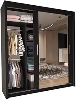 INTERWOOD 2&3 Mirror Sliding Door wardrobe for Bedroom Furniture with Shelves, Hanging Rails (White 250cm)