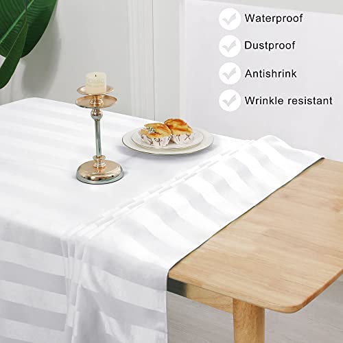 JIUZHEN Tischdecke Weiß Gestreift Tischdecke Outdoor Wasserdicht, Quadratische Wasserabweisenden mit Lotuseffekt… – Ansicht 5