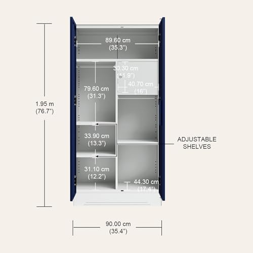 Image of Interio by Godrej Wardrobe Slimline 2 Door Steel Almirah (Digital Printed Midnight Blue and Matte Alpine White) Wardrobe for Clothes, 1 Year Warranty, Locker, 4 Shelves