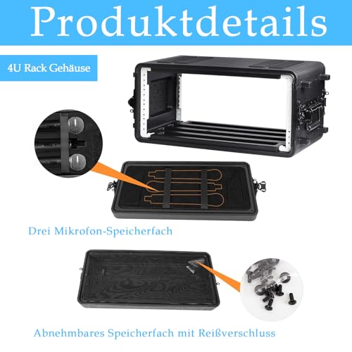 4U-Rack-Koffer, flach, 16 Zoll tief, 19 Zoll Rackmount-Flight-Road-Reisekoffer, wasserdichter Schutzkoffer mit Schaumstoffeinlage