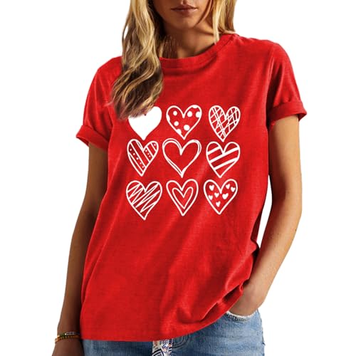 Image of Valentines Shirts for Women Valentine Love Heart Printed Graphic Tshirt Cute Girls Casual Top