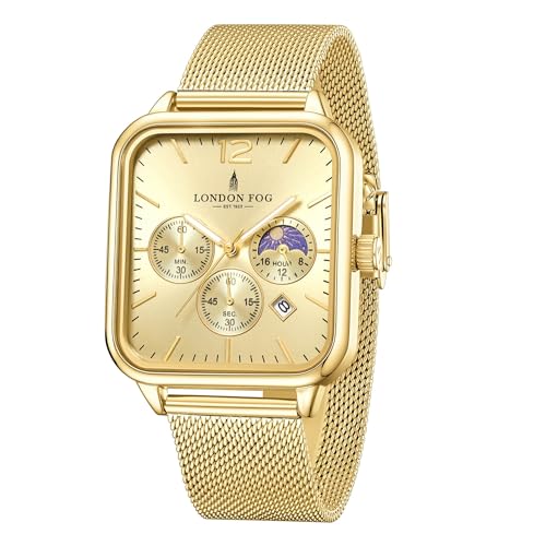 Image of London Fog Hampstead Collection Chronograph Watch for Men with Square Dial, Luminous Hands & Hour Markers, Date Display & Mesh Metal Strap - LFM10007