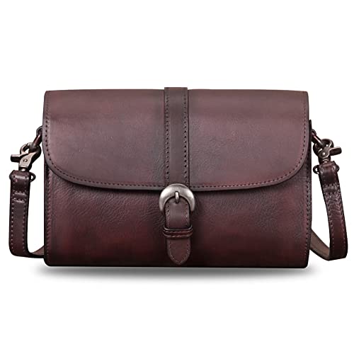 Genuine Leather Crossbody Bag Purses for Women Vintage Shoulder Satchel Handbags (Coffee)