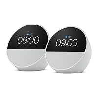 Echo Spot (newest gen), Smart alarm clock with vibrant sound, Glacier White, with Alexa+ Early Access (Pack of 2)