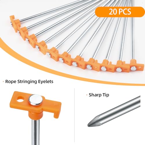 20 Pcs Tent Stakes with Camping Hammers,Avoforest 7.1 Inch Non-Rust Metal Tent Pegs + Portable Tent Stakes Hammers Ground Stakes and Tent Accessories Camping,Garden,Hiking Orange - Thumbnail 4