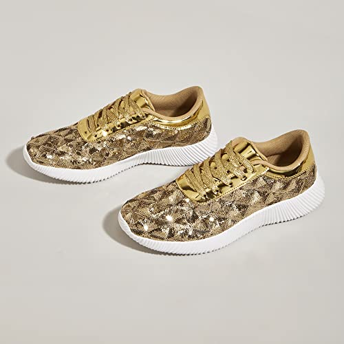 Image of BELOS Women's Glitter Shoes Sparkly Lightweight Metallic Sequins Tennis Shoes Casual Retro Braided Walking Shoes