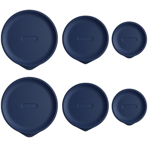 Replacement Lids for Pyrex 7200-PC 2 Cup and 7201-PC 4 Cup and 7402-PC 6/7 Cup Silicone Round Storage Cover Lid for Anchor Hocking Glass Bowl 6 Pack Dark Blue