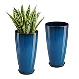 QCQHDU 21 inch Tall Planters for Outdoor & Indoor Plants, Set of 2 Large Outdoor Planters with Drainage Hole for Front Porch, Patio, Garden, Home Decor, Blue