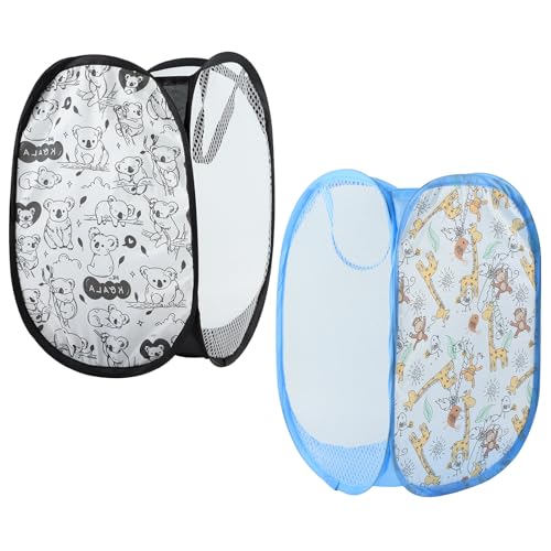 Hwtcjx Pacote de 2 Cesta de Brinquedos Infantis, Cesto de Roupa Suja, Cesto de Roupa Dobrável com Alças, Cesta de Roupa Suja, para Armazenamento de Roupas e Brinquedos, 30x30x48cm (Branco e Azul
