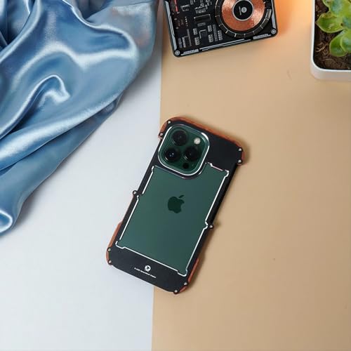 Image of MILLION CASES Back Cover Case for iPhone 15 Pro Shockproof Protective R-Just Aluminium Natural Wood Anti Shock Bumper Case for Men & Boys