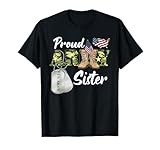 Proud Army Sister Military Sister with Dog Tag US Flag T-Shirt