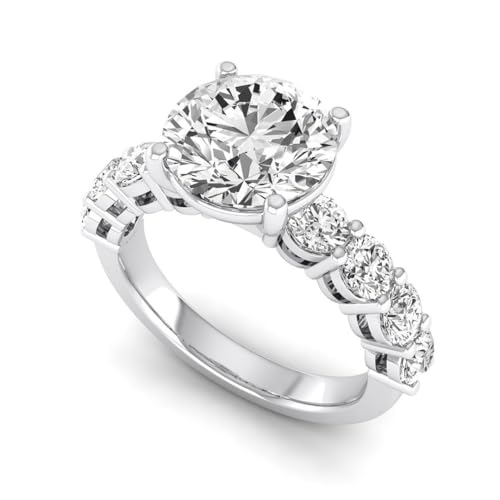 IGI Certified 4.25 Carat (CTTW) Round Lab Grown Diamond (3 Ct, F, VVS2) 14K Gold Engagement Wedding Anniversary Promise Ring for Womens