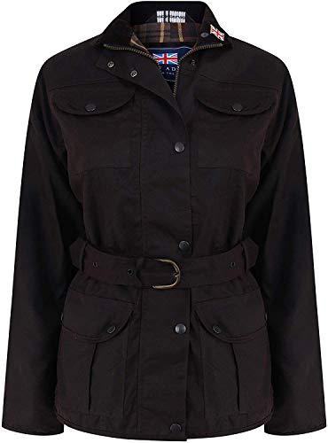Preisvergleich Produktbild Nicky Adams Damen Premium Baumwolle Wasserfest Wachsjacke mit Gürtel - Braun, 46