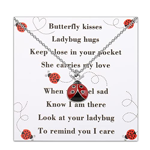 BLEOUK Ladybug Hugs Ladybug Necklace Missing You Gift Thinking of You Gift Sending a Hug Ladybird Jewelry