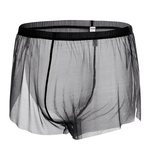 JINSHI Men's Mesh See Through Boxers Sexy Silk Underwear Sheer boxer trunk, Athletic Ultra-thin Split Side Loose Shorts2