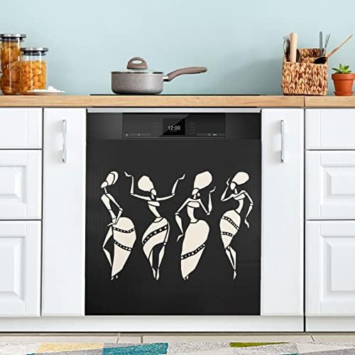 African Dancing Woman Dishwasher Magnet Cover Large Magnectic Sticker Refrigerator Magnets Decor Dish Washer Door Panels Cover for Fridge Home Appliance 23″x26″