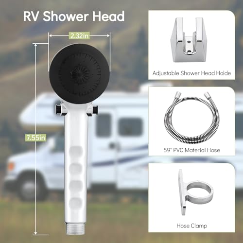 Image of RV Shower Faucet with Hose and Head, RV Outdoor Shower Kits, RV Tub Faucet with Shower Diverter Outdoor Shower Kit Fits for RV /Campers,Travel Trailer,Motorhome (Bathtub Faucet Kit, Chrome)