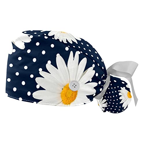 Chapeaux bouffants JDEZ à motif de marguerites et points - Lot de 2 casquettes de travail ajustables